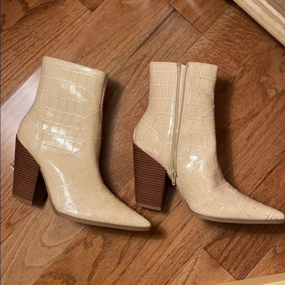 Public Desire - Shannon Beige Patent Croc Bootie